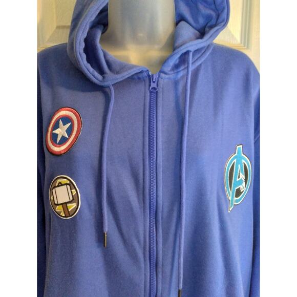 Zerdocean Avengers Hoodie Embroidered Patches Blue Full Zip Unisex 2X Plus Pocke - Picture 2 of 12